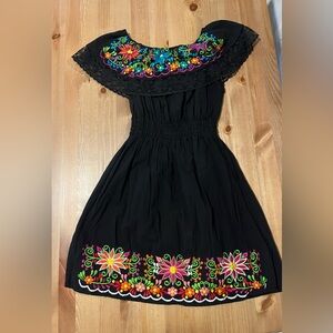 Mexican traditional mini dress Colorful Embroidery/ day of the death